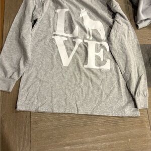 Gildan Gray Long Sleeve Tee with White LOVE & horse Graphic